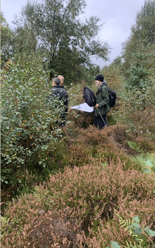 Searching for moths at Leadburn - local moth recorder Reuben Singleton with John Woolliams